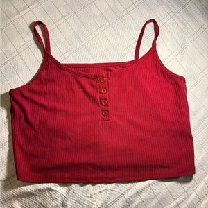 Red Ribbed Button-Front Cami Top